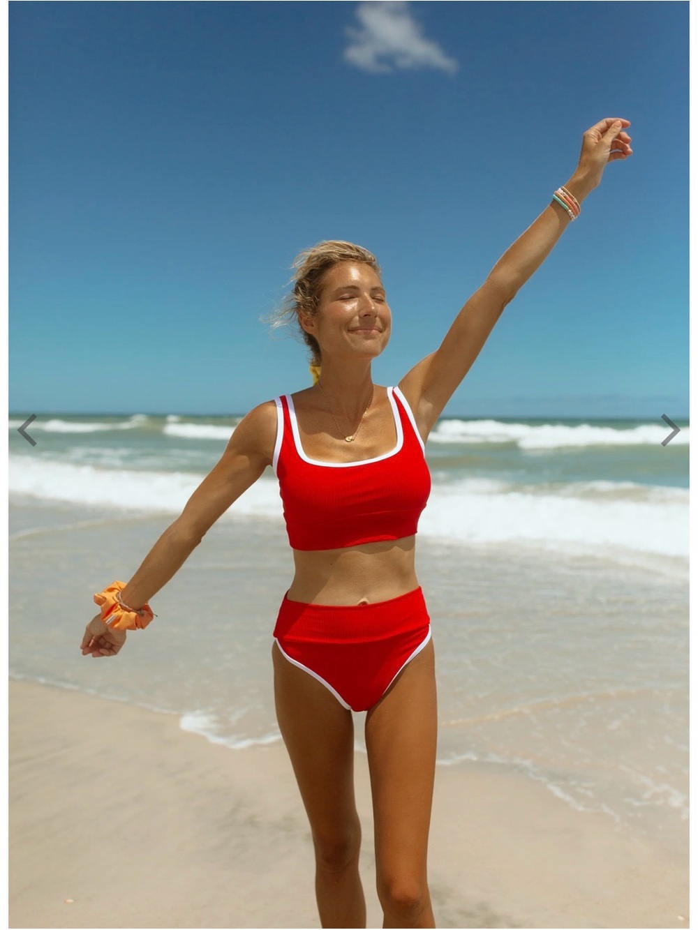 LainSnow Red High-Waist Tank Bikini with White Trim